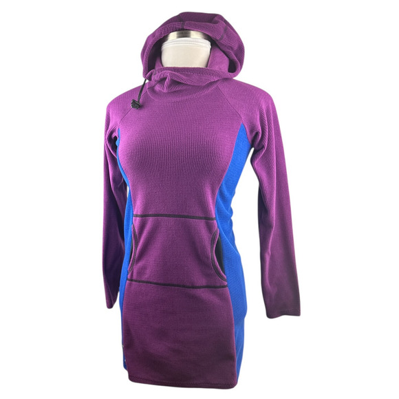 Melanzana Hooded Micro Grid Fleece Dress Hoody Purple & Blue Women’s Size Small - Picture 15 of 16